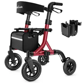 Maxwalk Mw2401-red Walker With Seat 10 Wheels Foldable Adjustable Red Rollator Walkers