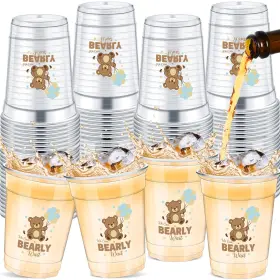 Lo-meanplan-4574 Meanplan Plastic Cups 50 Pcs 12oz Bear Baby Shower Party Brown Bearly Wait Clear