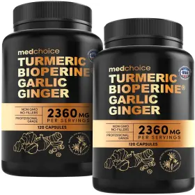 Medchoice 810000405190 Turmeric Supplements 2360mg High Potency 120ct Pack 4-in-1 Joint Support Garlic