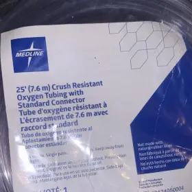Medline 014124050004 25 Ft Crush Resistant Clear Oxygen Tubing Standard Connector Disposable