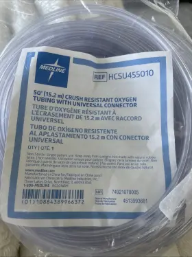 Hcsu455010 Medline Clear Crush-resistant Oxygen Tubing 50ft Universal Connector