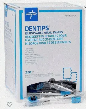 Mds096202 Medline Dentips Untreated Oral Swabs Blue Individually Wrapped - 250 Count