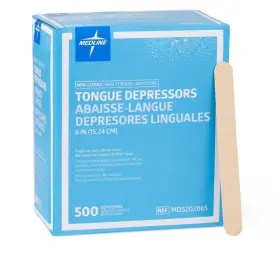 Mds202075 Medline Tongue Depressors Wood Non-sterile 500/bx 6 In