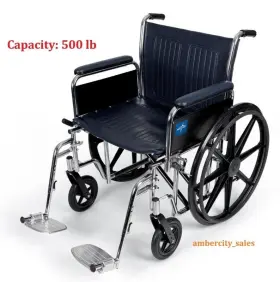 Mds806700fla Medline Excel Extra-wide Wheelchair 20 Inch Seat Removable Full-length Arms 500 Lb Capacity