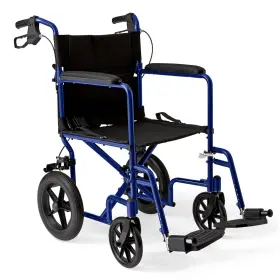 Mds808210abe Medline Lightweight Foldable Transport Wheelchair 12 Inch Wheels Handbrakes Blue