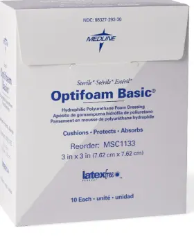 Msc1133 Medline Optifoam Basic Hydrophilic Polyurethane Foam Dressings #msc1133 Bx/10