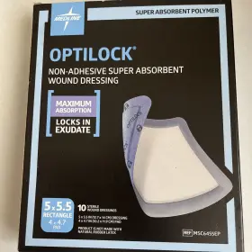 Msc6455ep Medline Optilock Ten Pack Non-adhesive Dressings 5 Inch X5.5 Super Absorbent