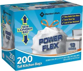 Member S Mark 078742225678 Members Power Flex Tall Kitchen Drawstring Bags 200 Count Pack Of 1