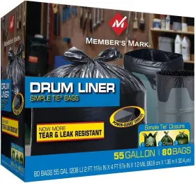 Spppoa068149 Member S Mark Members Simple Tie Drum Liner - 55 Gal 80 Count Black