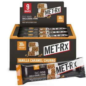P34415 Met-rx Protein Bars 9 Count Vanilla Caramel Churro Colossal Meal Brown