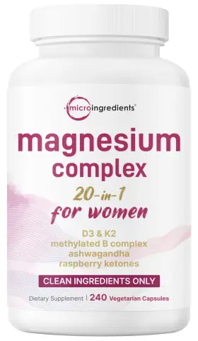Micro Ingredients 850077801273 Magnesium Complex Women 240 Vegetarian Capsules Vitamin D3 K2 Ashwagandha Blend