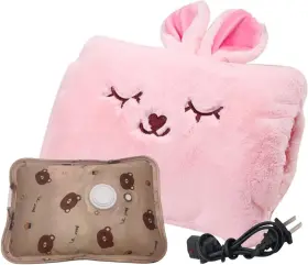 Yb-b17 Milkycat Cute Hot Water Bottle With Soft Cover Portable Rechargeable Pink Bunny