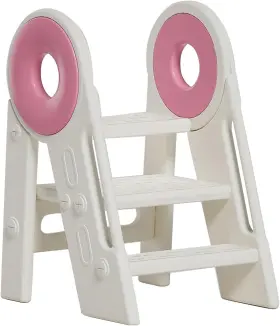 Ml-0032-003 Monleelnom Step Stool For Kids Toddler Adjustable 3 Folding Learning Helper Pink