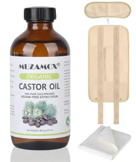Muzamox Copkit 237 Castor Oil Pack Wrap And 8 Fl Oz Bottle Set Organic Cold Pressed Unrefined