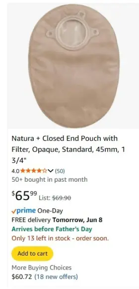 930995978 Natura Closed End Pouch With Filter Opaque Standard 45mm 1 3/4 Inch