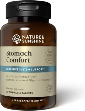 Natures Sunshine 099904018204 Stomach Comfort 60 Chewable Tablets Helps Neutralize Acid