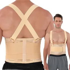 Ntc-y001m Neotech Care Back Brace With Suspenders Industrial Lifting Safety Elastic Beige Xl