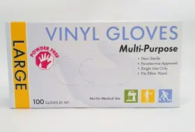 754633 Netcare 100 Disposable Food Service Vinyl Gloves L Large Clear Powder Free