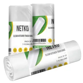 Netko 789692376210 Clear Kitchen Trash Bags 7-10 Gallon Plastic 48 Transparent