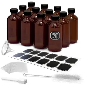 Nevlers 819867021130 8 Oz Amber Glass Jars With Lids 12 Pack Leakproof Boston Round Bottle