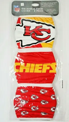 Nfl 194751421181 3 Kansas City Chiefs Cloth Reusable Face Masks Cover Washable Cotton Adult