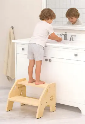 Nmeo 768365316357 Toddler Step Stool Wooden 2 - Non-slip Kids For Bathroom Nature