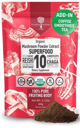 Nourishing Nutrients 867328000231 Boost Focus And Immunity - Usda Organic 10 Mushroom Powder 60 Servings