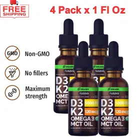 406449 Nusava 4 Pk Organic Vitamin D3 K2 Drops W Mct Oil Omega 3 5000 Iu No Fillers Fl Oz