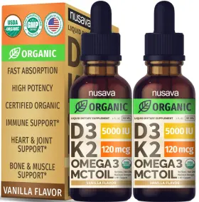 Nusava 810000406647 Vitamin D3 K2 Drops Organic 5000 Iu Mct Oil Omega 3 2 Pack Fl Oz Liquid Women