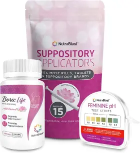 Nutrablast 644766056354 Boric Acid Vaginal Suppositories 600mg 30 Count With Disposable
