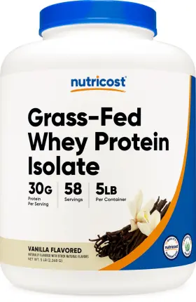 Nutricost Ntc157202 Whey Protein Isolate Grass Fed Vanilla 5lb Non Gmo Gluten Free 5lbs
