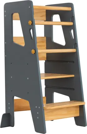 Oc21 Ocodile Toddler Standing Tower - Adjustable Height Kitchen Gray With Bars
