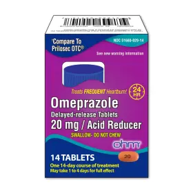 1147490 Ohm Omeprazole 20mg 14 Delayed-release Count Brown Brownish Pink