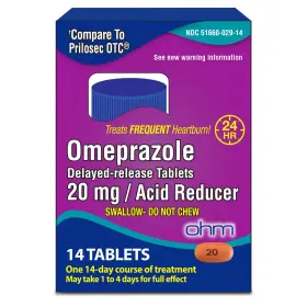 1147491 Ohm Omeprazole 20mg 42 Delayed-release Tablets Acid Reducer For Frequent