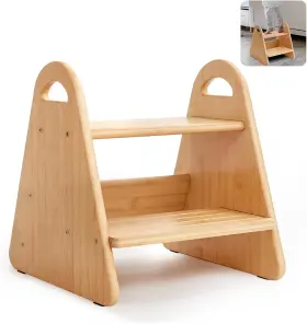 Bm002 Oiehur Wooden Step Stool For Kids And Toddlers Bamboo Two With Natural