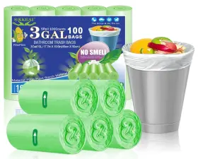 Am002-green-45x50-6r Okkeai 3 Gallon Small Trash Bags 100 Counts Can Liners Green