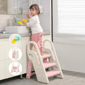 Onasti 840452682511 Foldable Toddler Step Stool For Bathroom Sink Adjustable 3 Pink