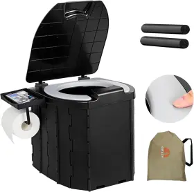 58ctb Opliy Portable Camping Toilet Upgraded Soft Camp Seat With Paper Black