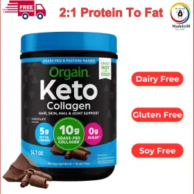 770007375 Orgain Keto Collagen Protein Powder Chocolate 10g Grass Fed Hydrolyzed