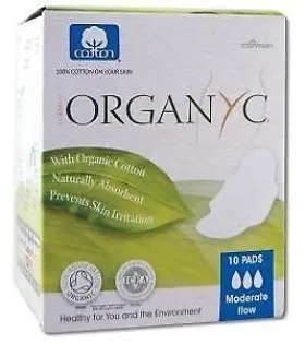Organyc 016867009942 Feminine Pads Moderate Flow 10 Ct Box