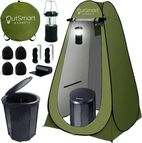 Outsmart Gadgets 197644313365 Outdoor Portable Toilet Set With Camping Night Xl Green