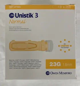 At-1004 Owen Mumford At1004 Unistik 3 Normal 23g X 1.8mm Lancet Yellow 200/box