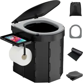 Od0721-nwus Pahtto Od0586 Portable Camping Toilet With Pu Cushion Folding For Large Black