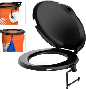 Od0625 Pahtto Portable Toilet Seat For 5 Gal Buckets Camping With Lid Black
