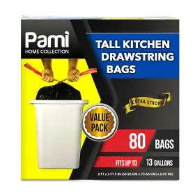 0951 Pami Tall 13-gallon Kitchen Drawstring 1 Count Pack Of Black - 80