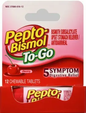 80216815 Pepto-bismol To-go 5 Symptom Digestive Relief Chewable Tablets 12 Count Pack
