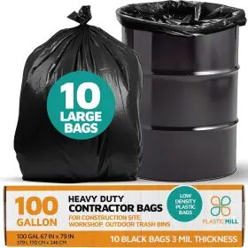 Pm-6779-3-b-10 Plasticmill Contractor Bags Heavy Duty - 34x33x79 Inch Pack Of 1 Black
