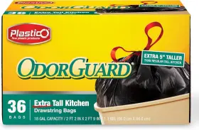 Plastico 670541660416 Extra Tall Kitchen Trash Bags - 18 1 Count Pack Of 36 Black