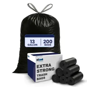 D13122bk Plasticplace 13 Gallon Extra Tall Drawstring 200 Count Pack Of 1 Black