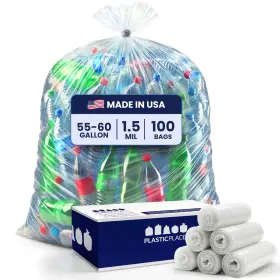 T55155cl Plasticplace 55-60 Gallon Trash Bags 1.5 Mil Clear Heavy Duty 38 X 58 100count
